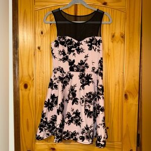 Trixxi Pink and Black Floral Dress with Mesh